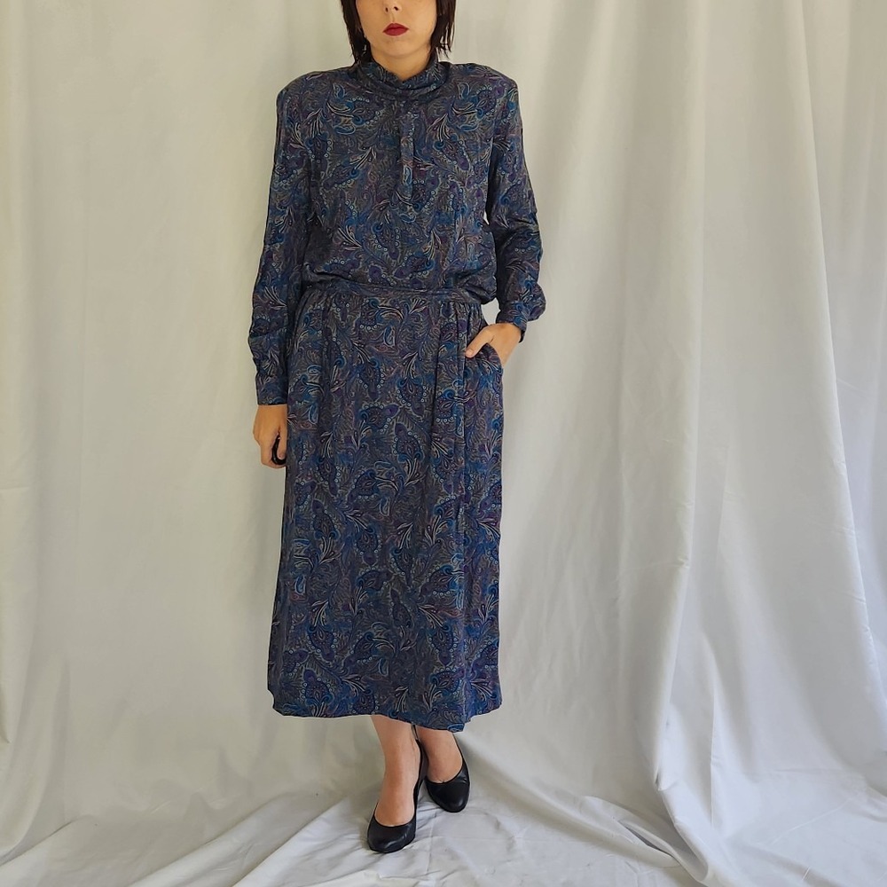 80s Purple, Blue, and Gray Skirt Set